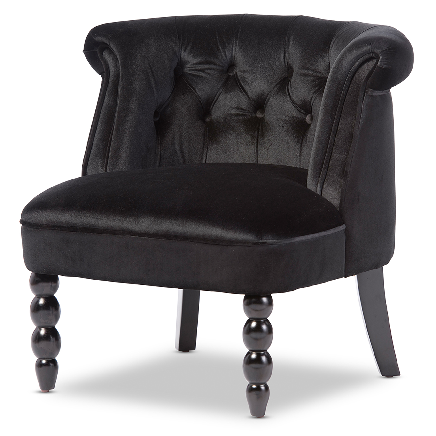 Baxton Studio Flax Victorian Style Contemporary Black Velvet Fabric Upholstered Vanity Accent Chair